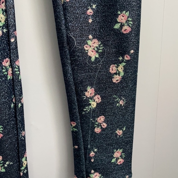 h&m Girls Blue Floral Glitter Metallic Leggings 8-9 Y - Picture 3 of 5